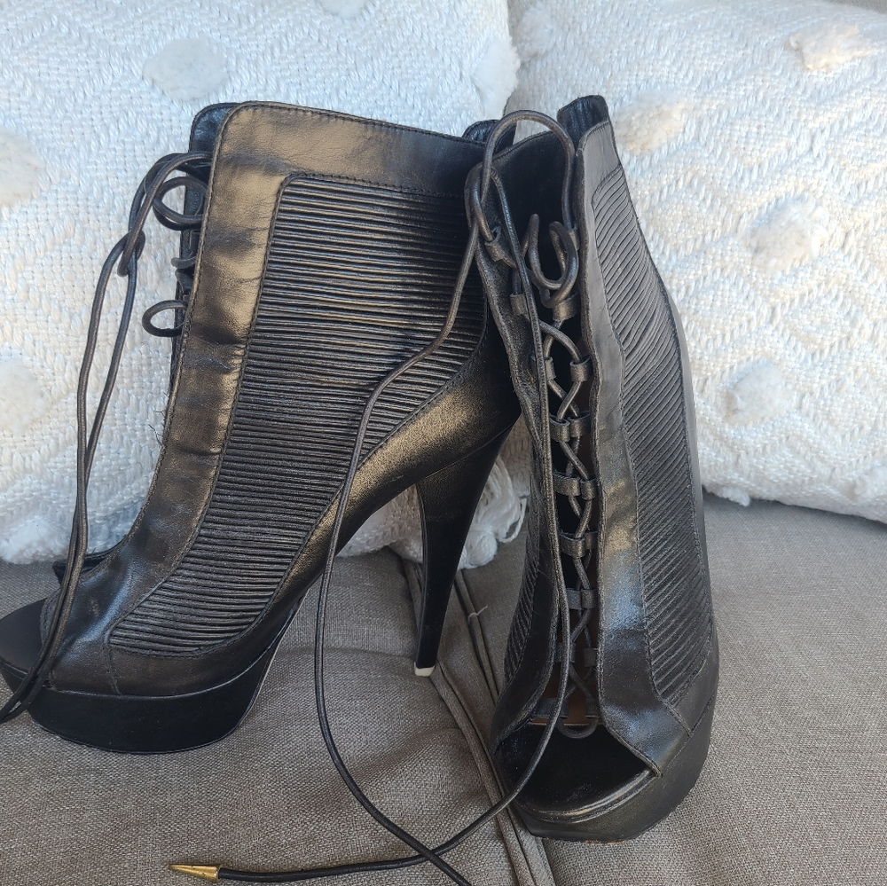 L.A.M.B designer black lace up bootie shoes